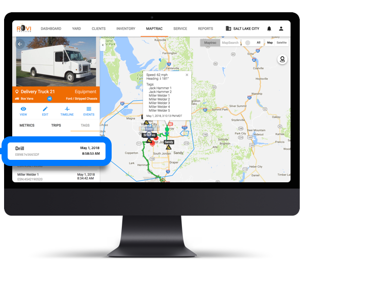 Maptrac dashboard showing a tracked delivery truck and live map view